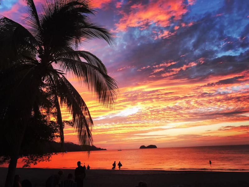Vibrant sunsets sweep across the ocean at Playa Hermosa on the Pacific Coast
